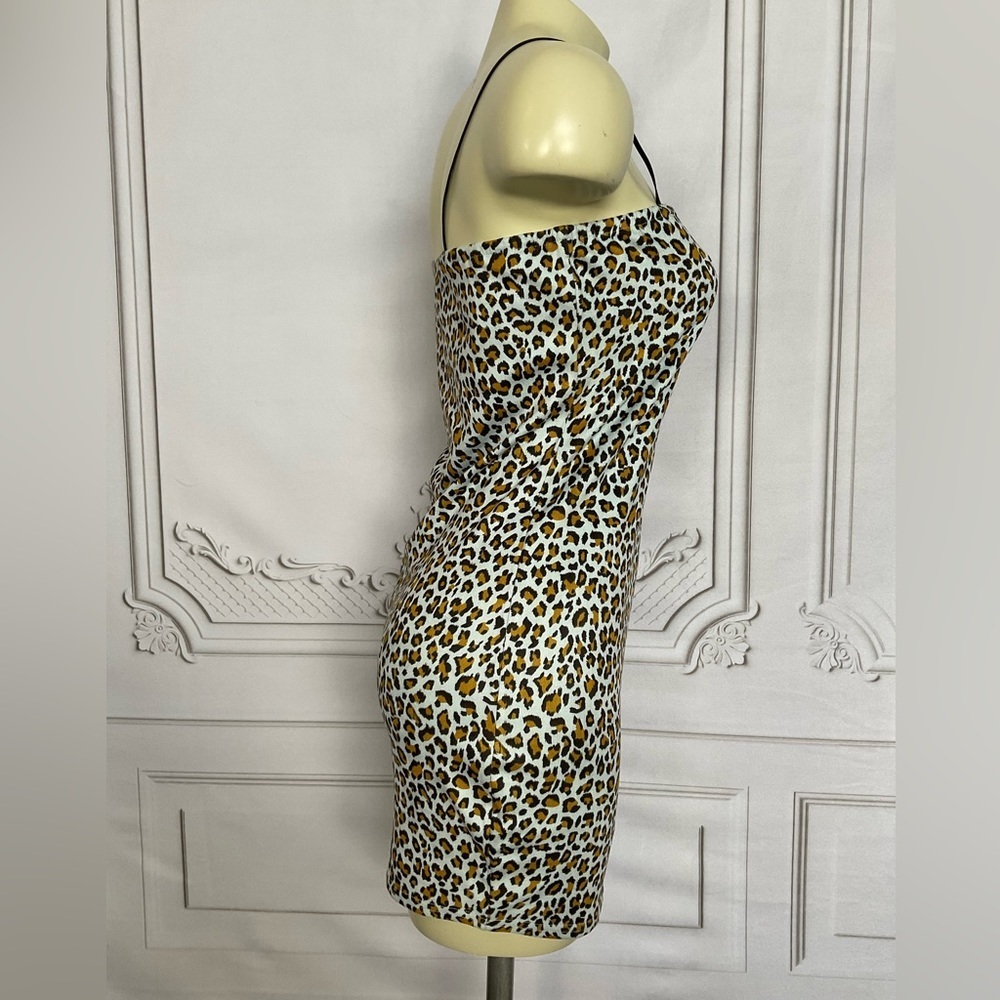 Wild Honey Mini Dress Size Leopard Print Faux Suede Fitted Y2K Dress Size Sm - Picture 4 of 9